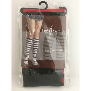 Leg Avenue Striped Knee Highs Socks Stockings Black Red Halloween, Lolita